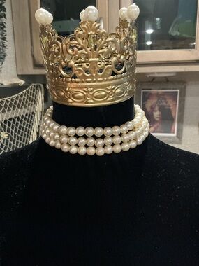 Classic Pearl Multi-Strand Choker Necklace - Faux White Pearls 16”